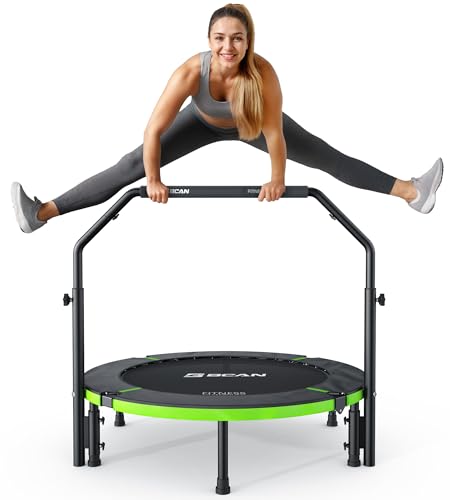 Exercise Rebounder Trampoline For Adults | Adjustable Handle-U Handle/40Inch Green
