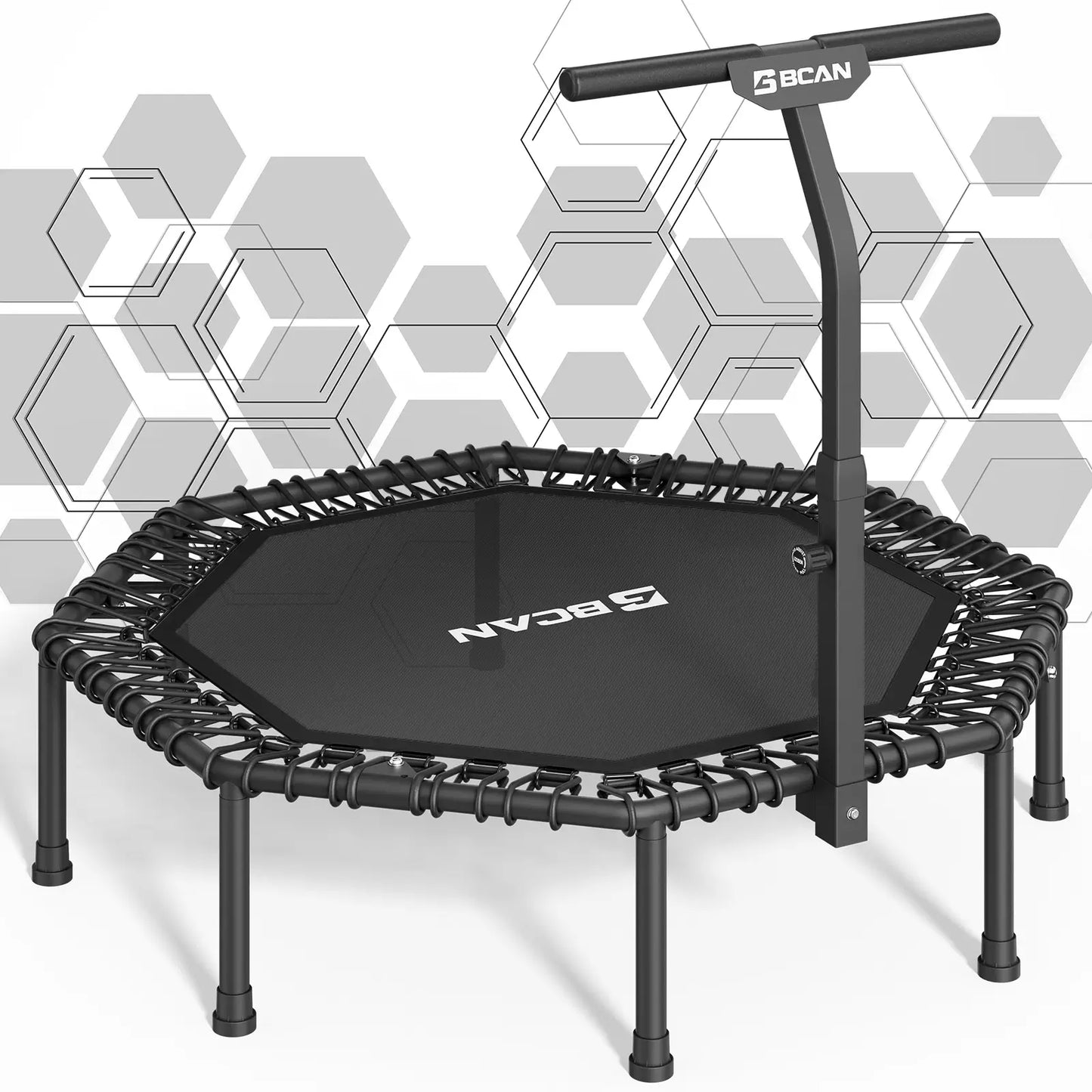 51IN/450LBS Exercise Rebounder Trampoline with T-Adjustable Handle Bar Silent Bungees, Octagonal
