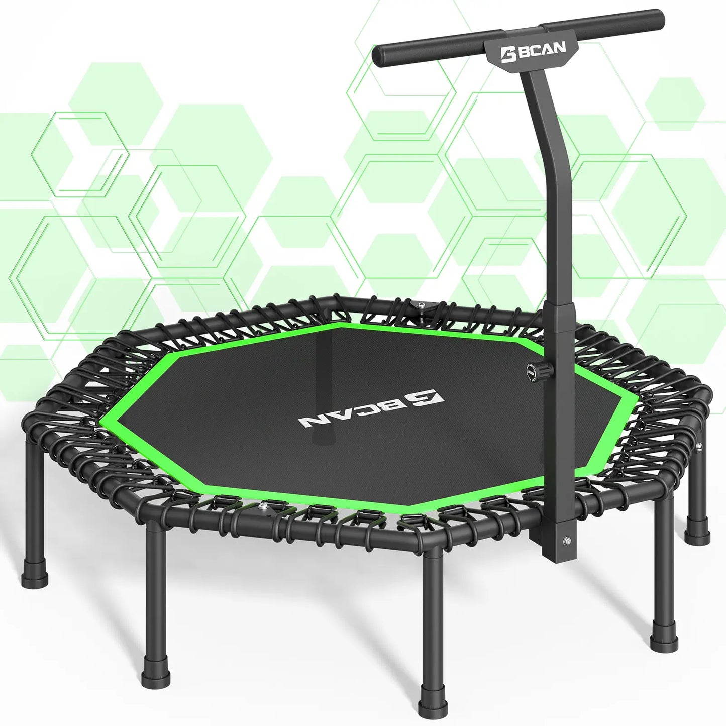 51" Bungee Trampoline with T-Handle Bar,Rebounder for Adults-Green Color, 450LBS, Octagonal