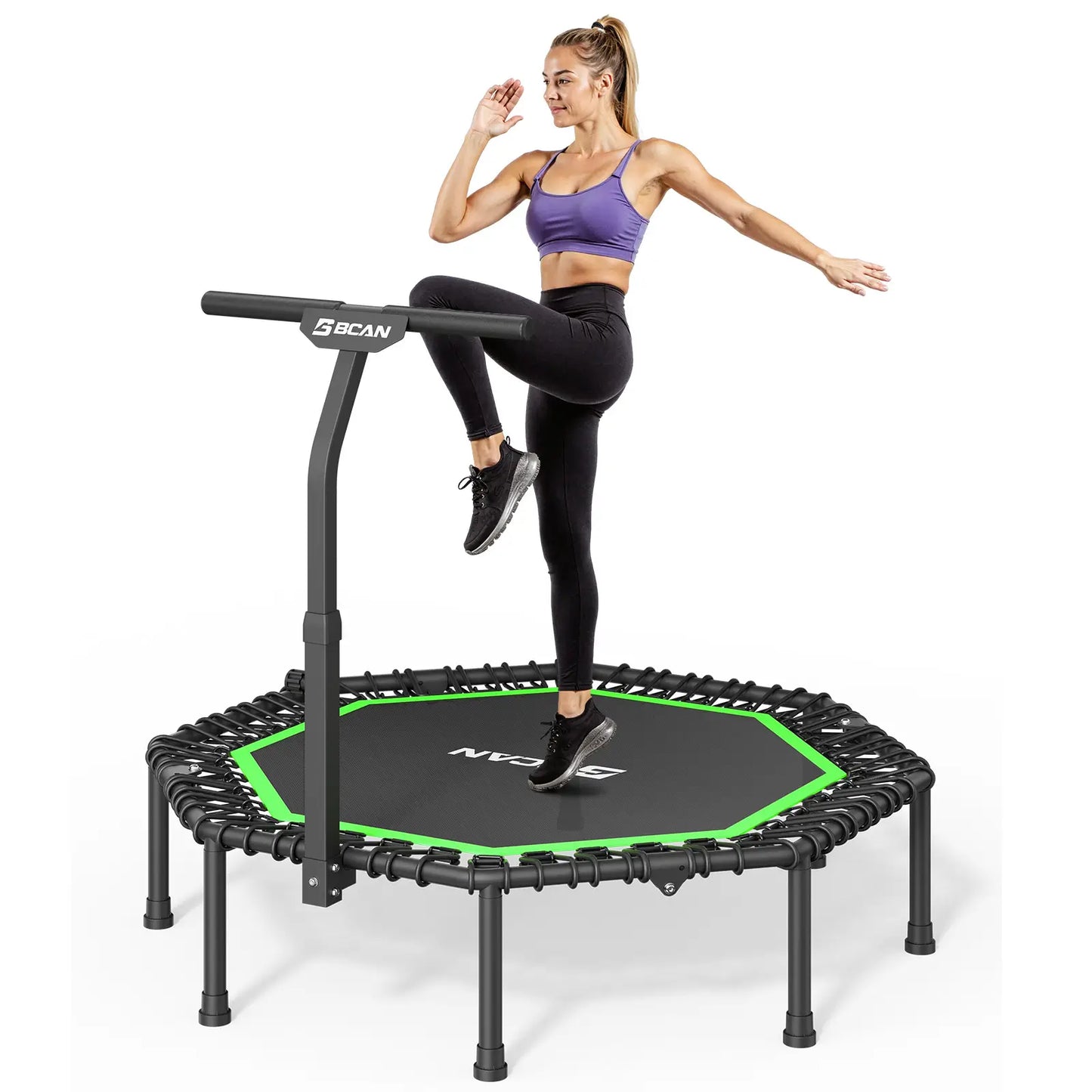 51" Bungee Trampoline with T-Handle Bar,Rebounder for Adults-Green Color, 450LBS, Octagonal
