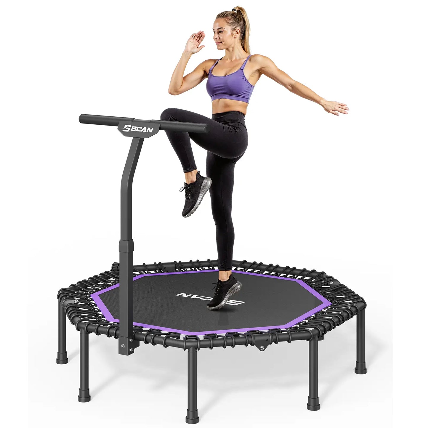 51" Bungee Trampoline with T-Handle Bar,Rebounder for Adults-Purple, 450LBS, Octagonal