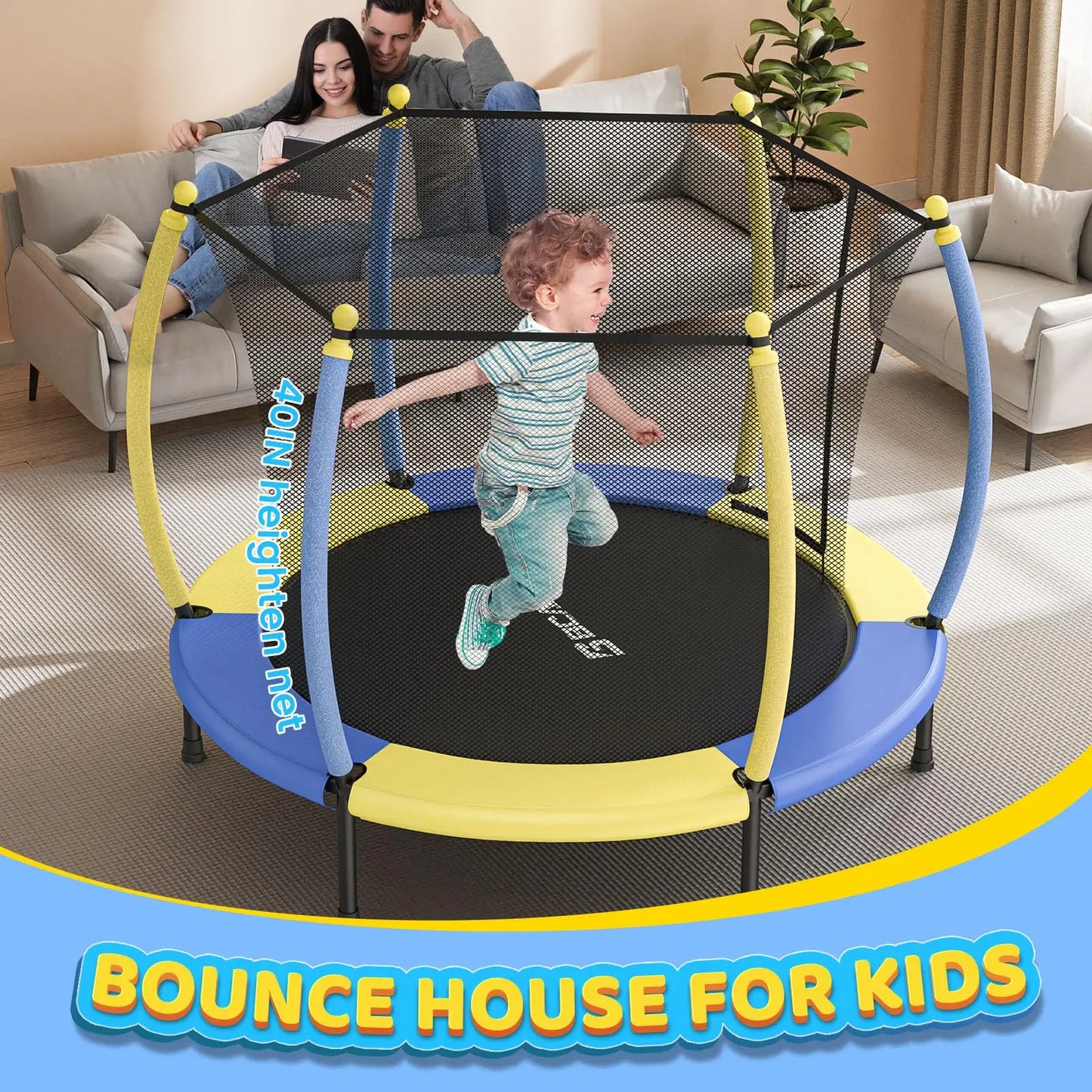 60'' Mini Trampoline for Ages 1 to 8 Kid with Enclosure Net - 5FT Toddler Trampoline For Indoor/Outdoor Use