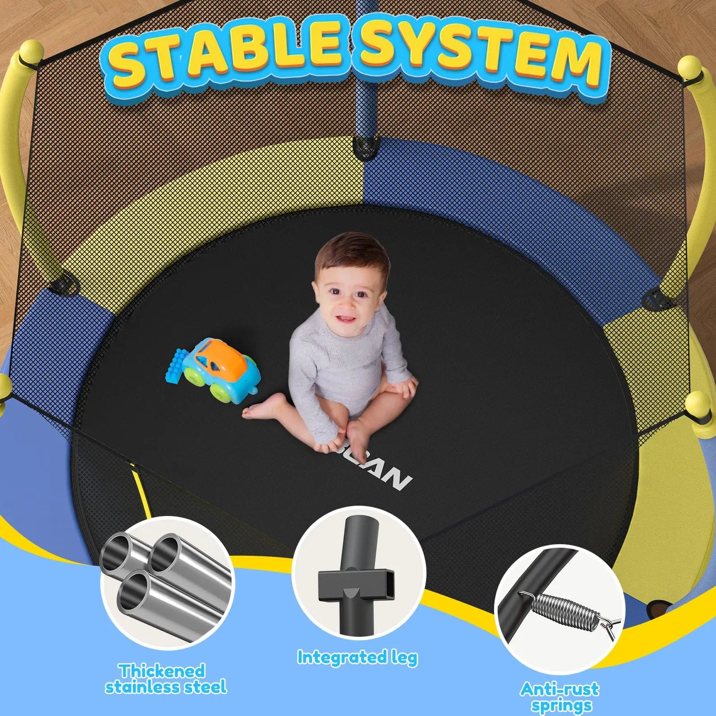 60'' Mini Trampoline for Ages 1 to 8 Kid with Enclosure Net - 5FT Toddler Trampoline For Indoor/Outdoor Use
