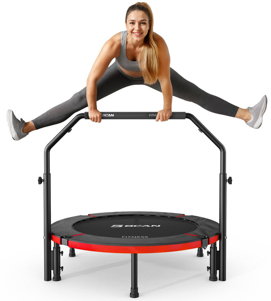Exercise Rebounder Trampoline For Adults | Adjustable Handle-U Handle/40Inch Red