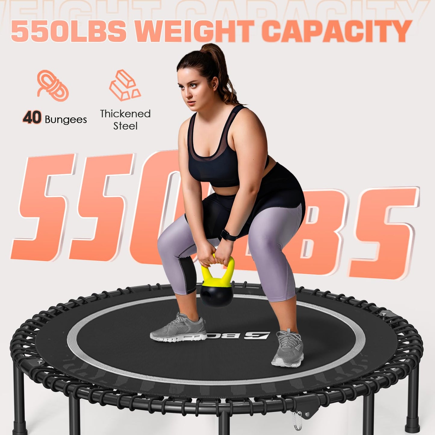 BCAN Foldable Mini Trampoline - Sliver/48Inch/550LBS