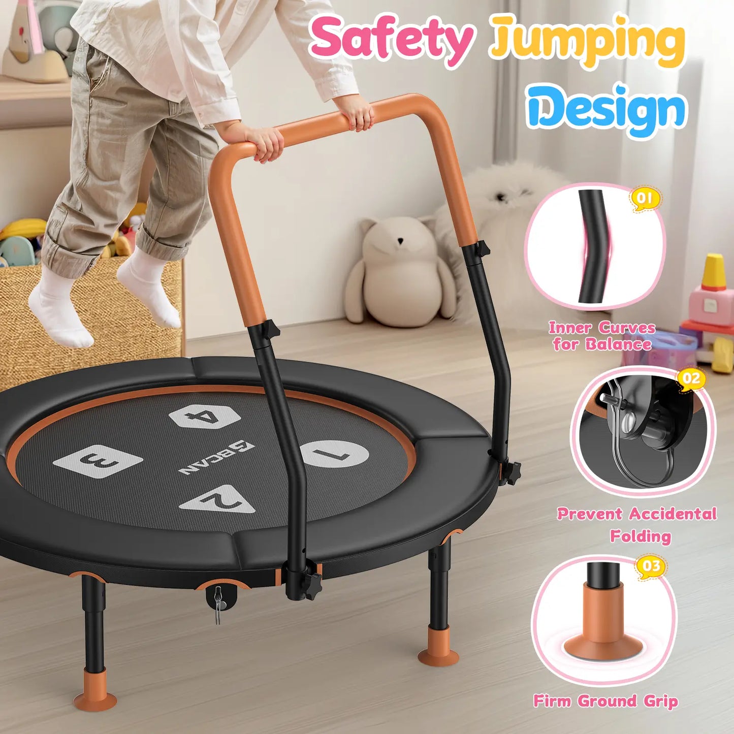 Toddler Trampoline | Adjustable Handle- 36IN-BLACK