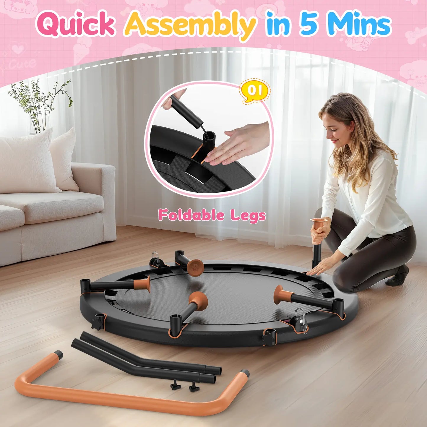 Toddler Trampoline | Adjustable Handle- 36IN-BLACK