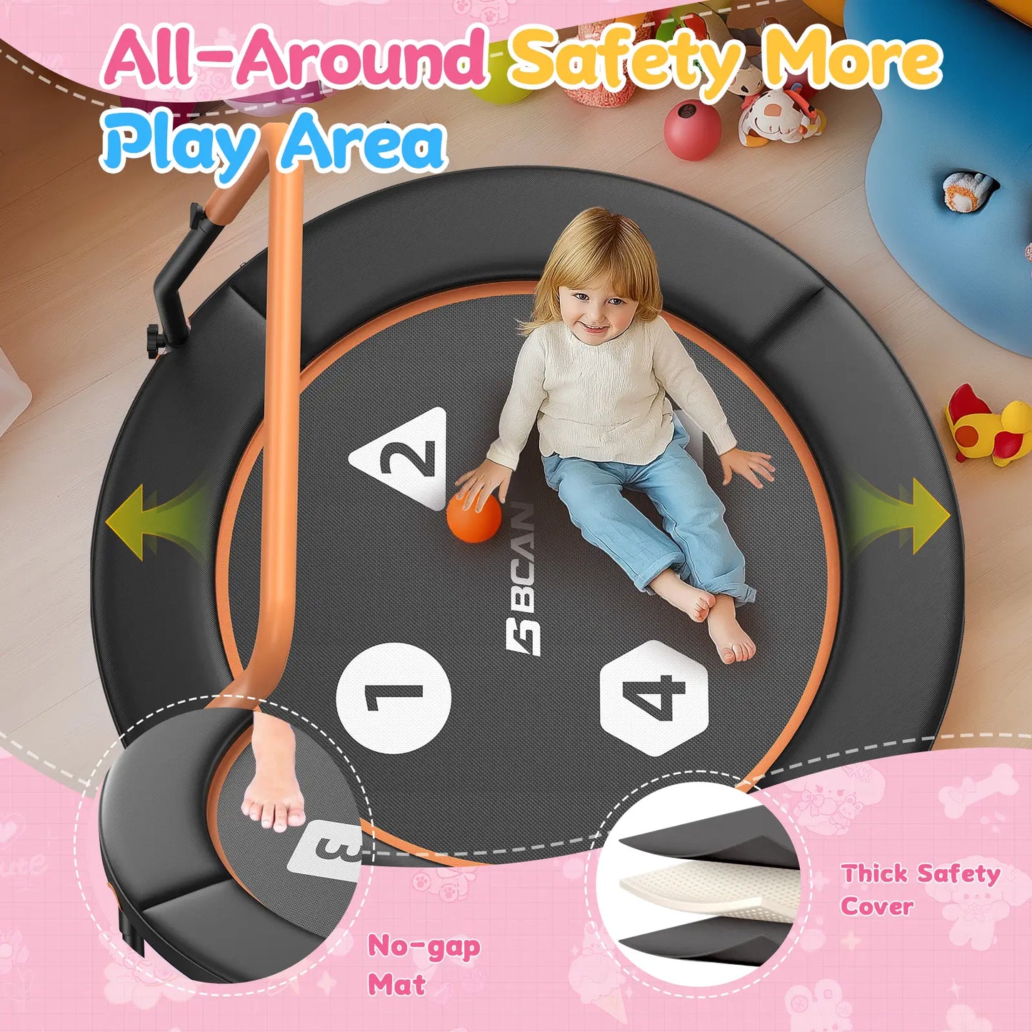 Toddler Trampoline | Adjustable Handle- 36IN-BLACK