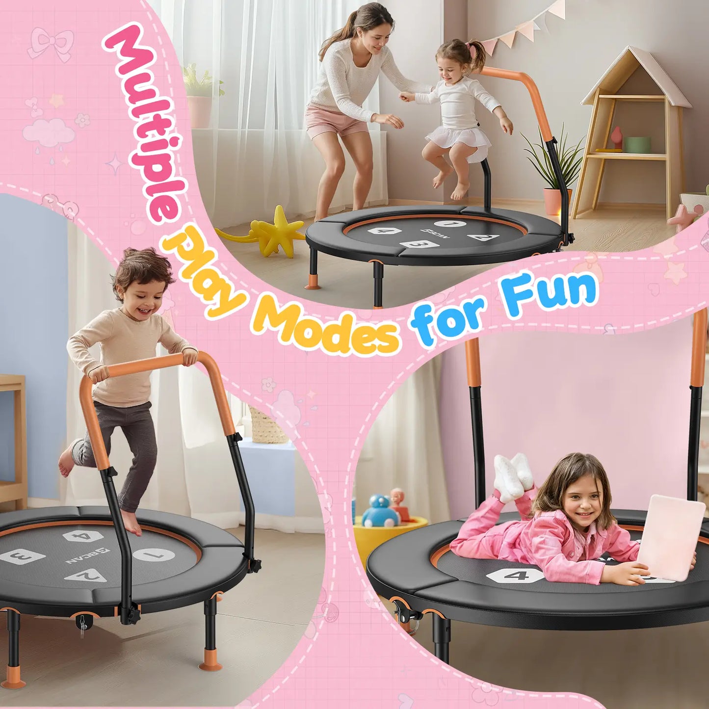 Toddler Trampoline | Adjustable Handle- 36IN-BLACK