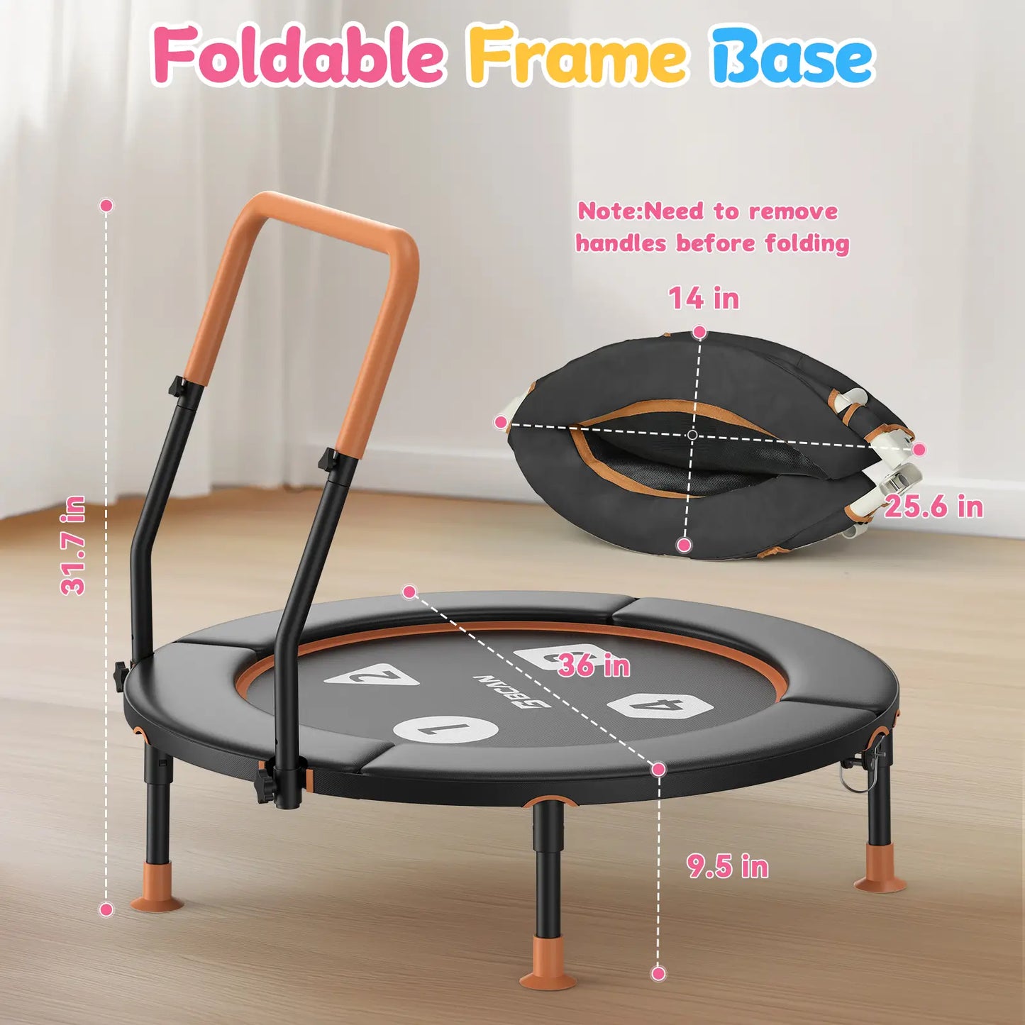 Toddler Trampoline | Adjustable Handle- 36IN-BLACK