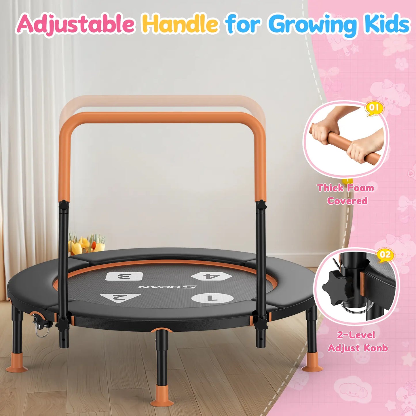 Toddler Trampoline | Adjustable Handle- 36IN-BLACK