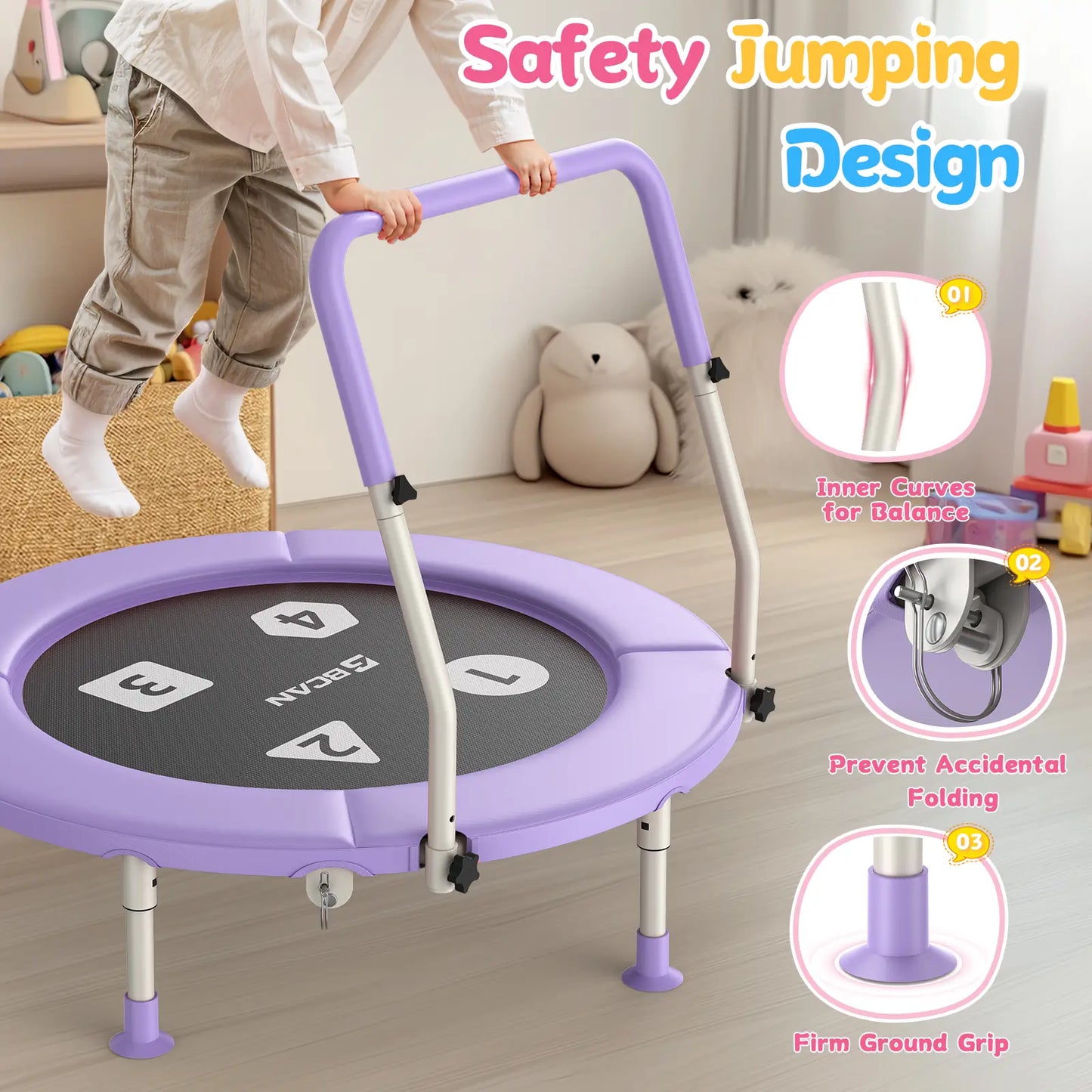 Toddler Trampoline | Adjustable Handle- 36IN-PURPLE