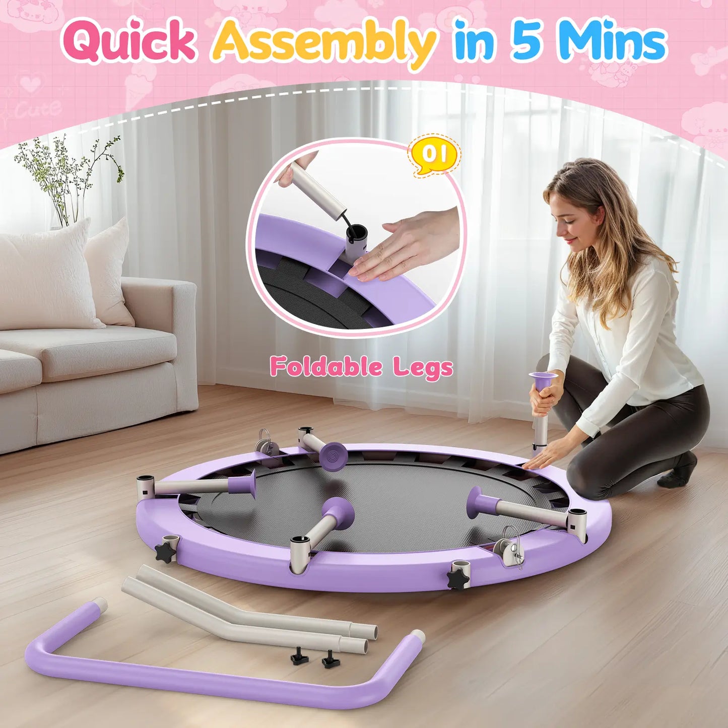 Toddler Trampoline | Adjustable Handle- 36IN-PURPLE