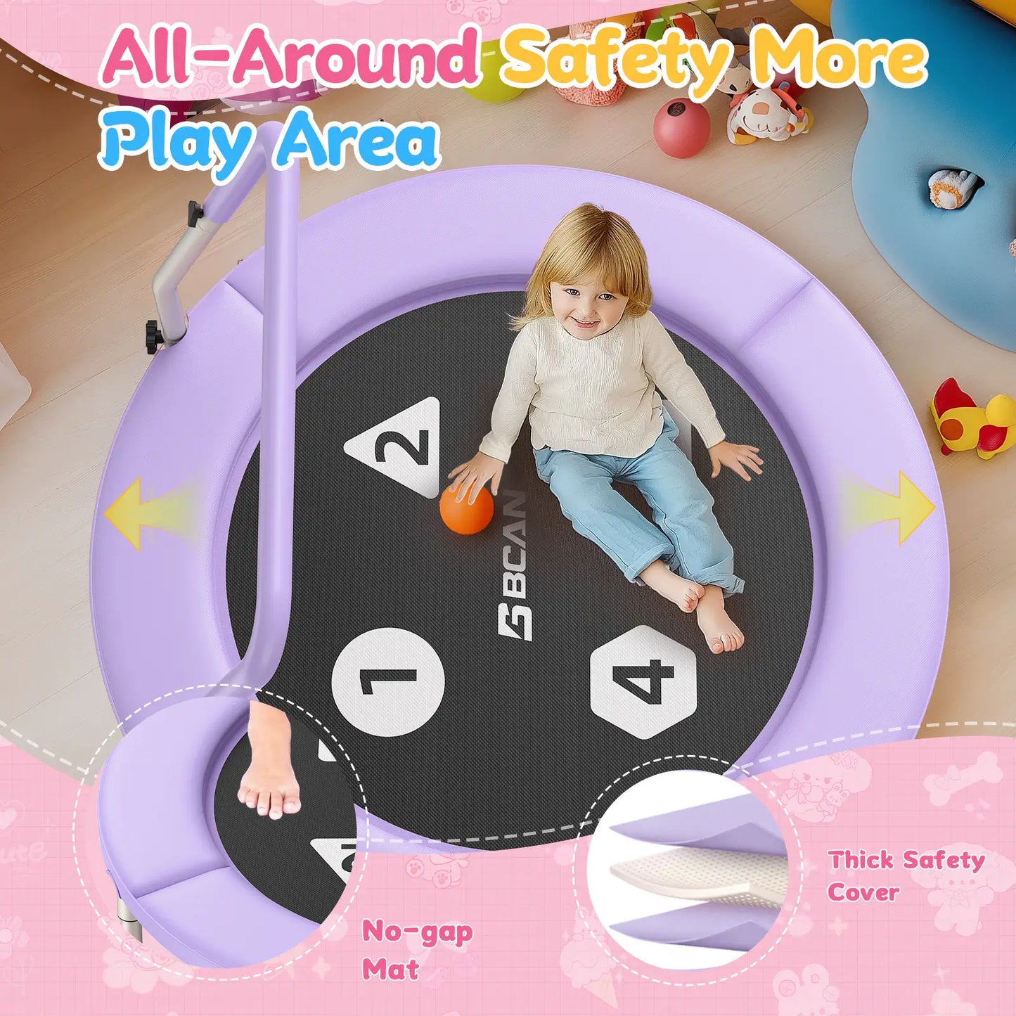 Toddler Trampoline | Adjustable Handle- 36IN-PURPLE
