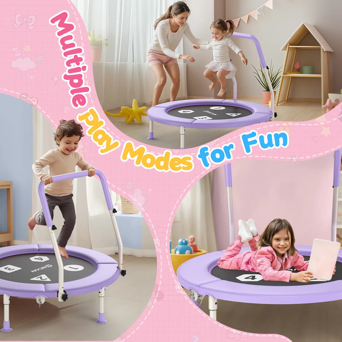Toddler Trampoline | Adjustable Handle- 36IN-PURPLE