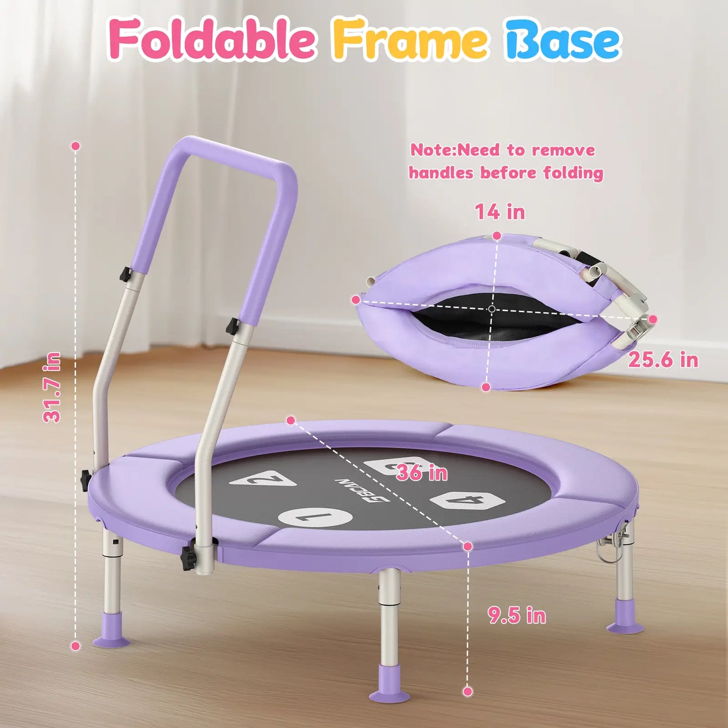 Toddler Trampoline | Adjustable Handle- 36IN-PURPLE