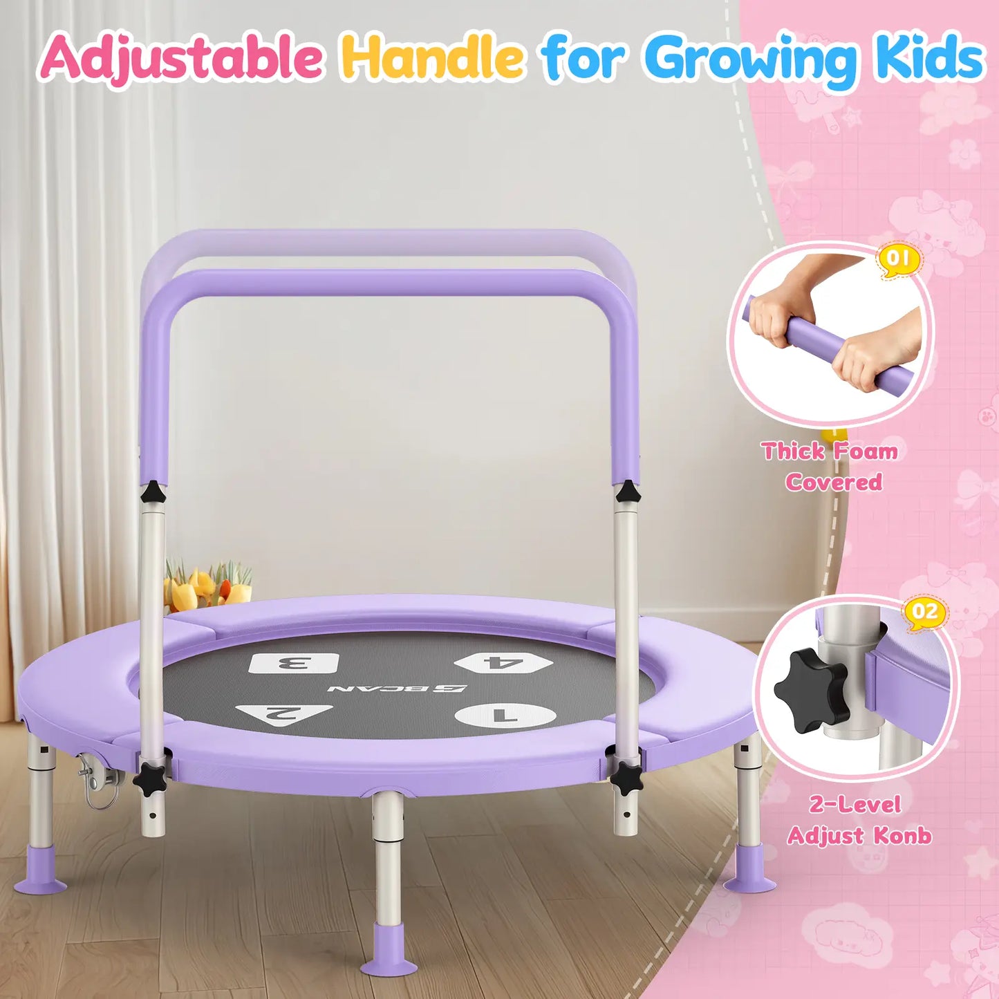 Toddler Trampoline | Adjustable Handle- 36IN-PURPLE