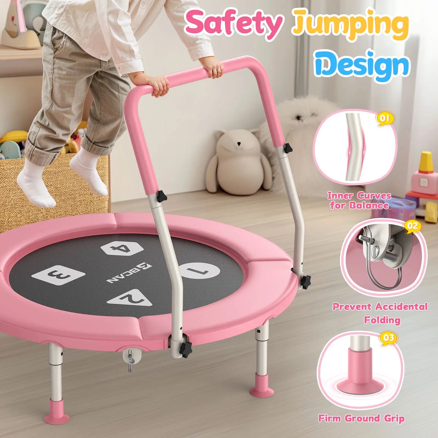 Toddler Trampoline | Adjustable Handle- 36IN-PINK