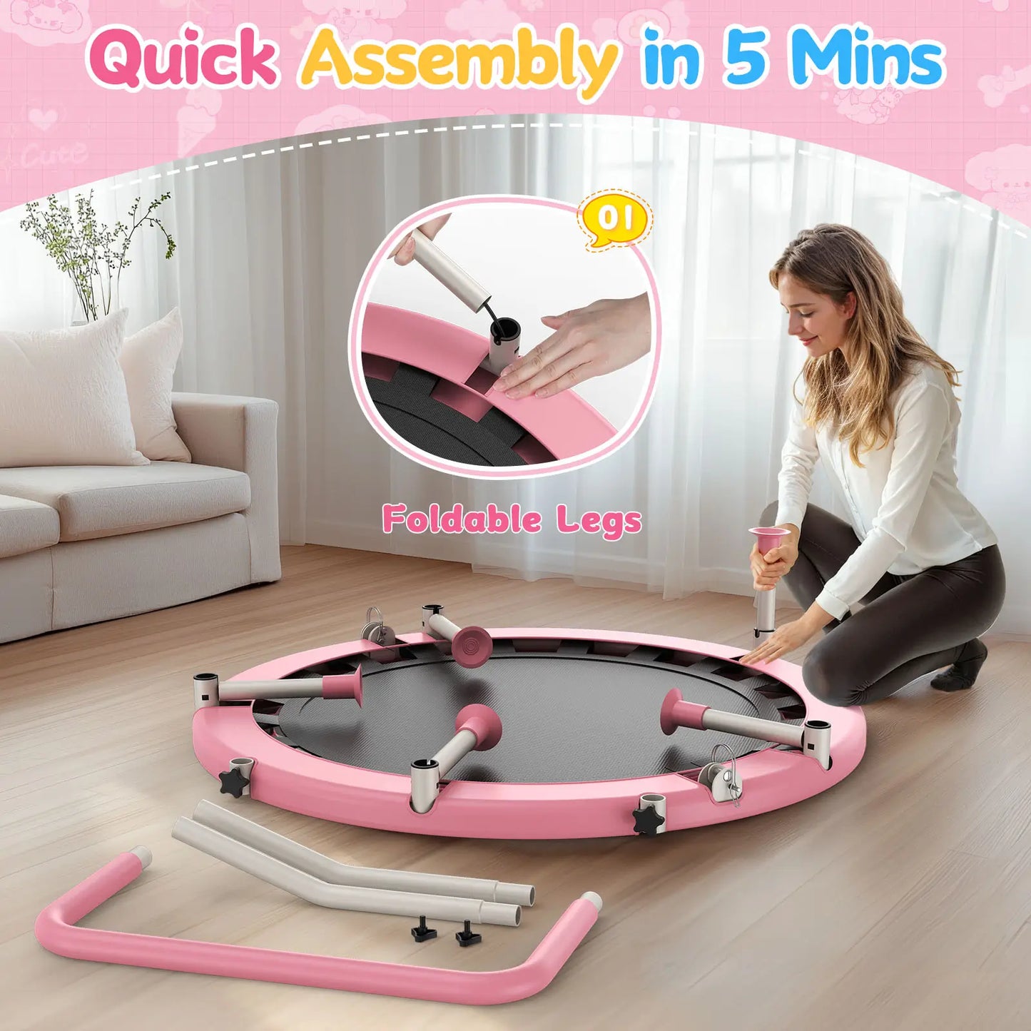 Toddler Trampoline | Adjustable Handle- 36IN-PINK