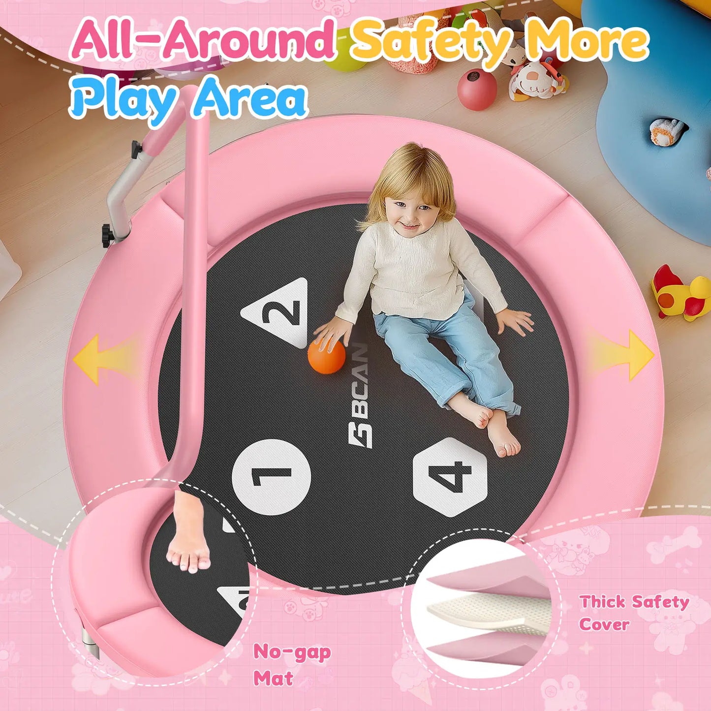 Toddler Trampoline | Adjustable Handle- 36IN-PINK