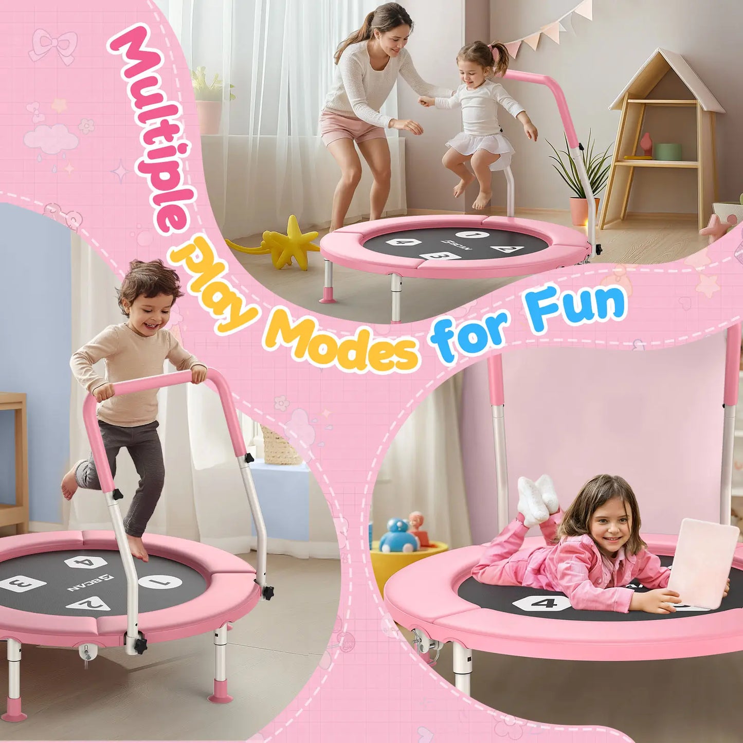 Toddler Trampoline | Adjustable Handle- 36IN-PINK
