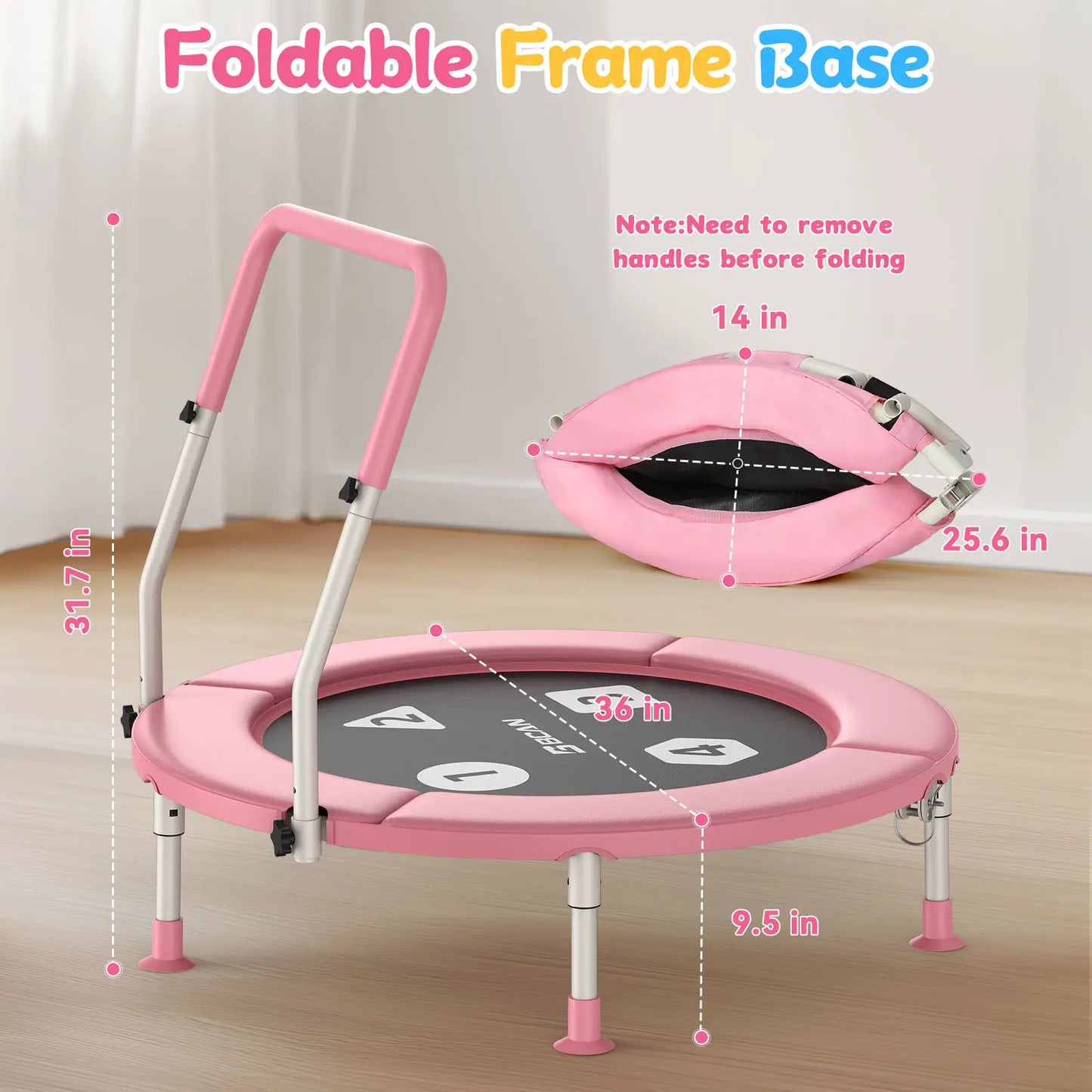 Toddler Trampoline | Adjustable Handle- 36IN-PINK