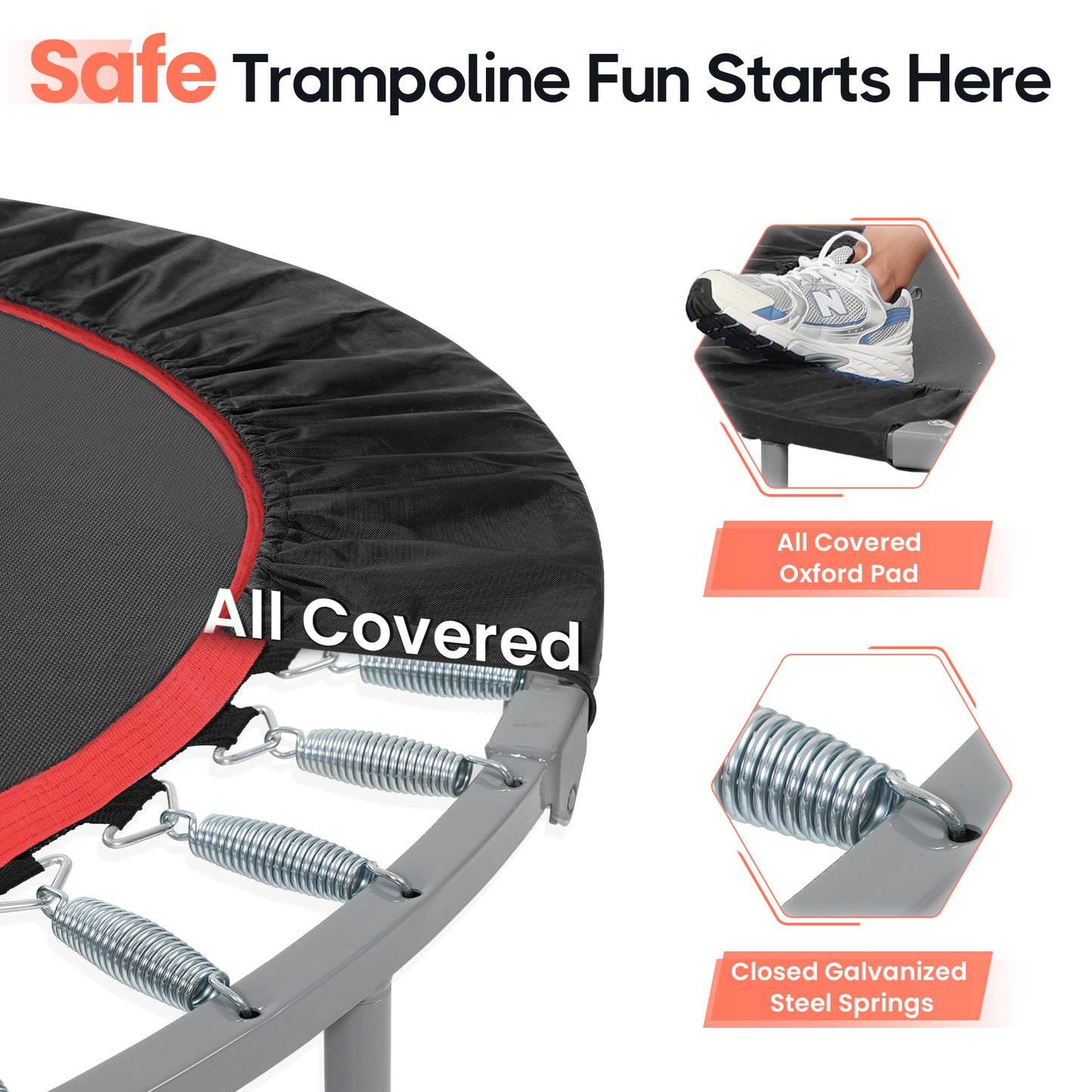 BCAN 40-Black Foldable Mini Trampoline with Adjustable Foam Handle