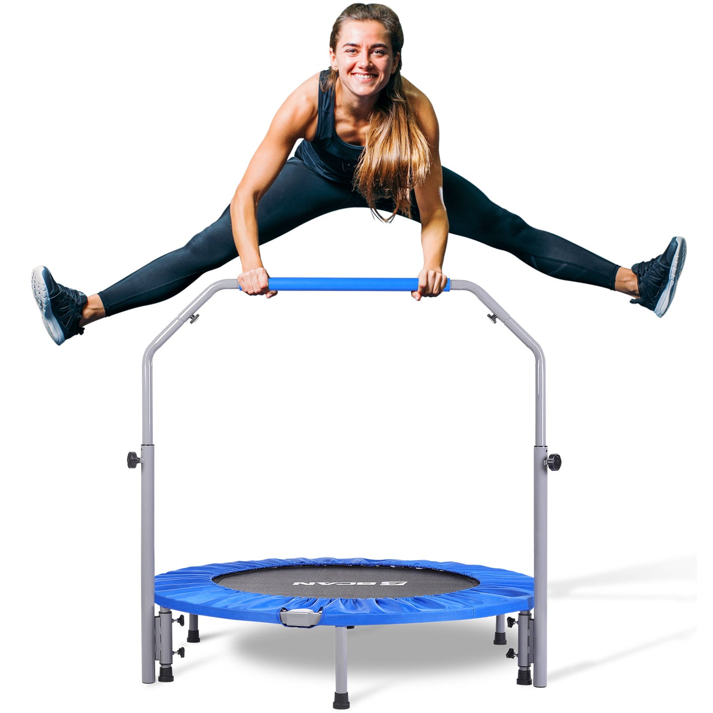 BCAN 40-Blue Foldable Mini Trampoline with Adjustable Foam Handle