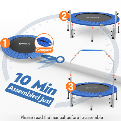 BCAN 48-Blue Foldable Mini Trampoline with Adjustable Foam Handle