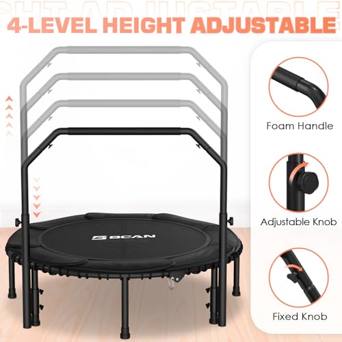 BCAN Foldable Mini Trampoline - Black with Pad/48Inch/550LBS