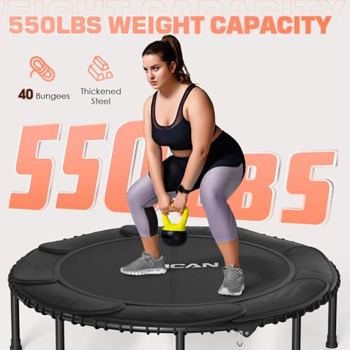 BCAN Foldable Mini Trampoline - Black with Pad/48Inch/550LBS