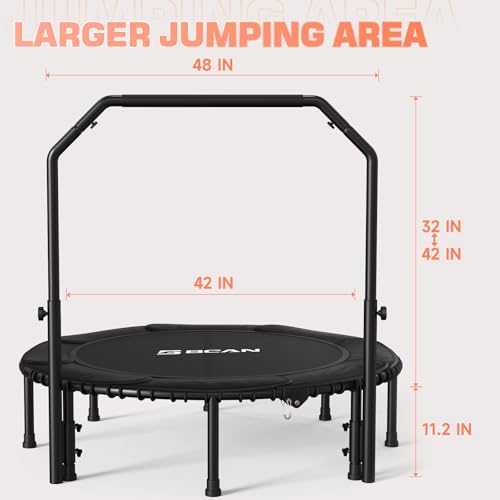 BCAN Foldable Mini Trampoline - Black with Pad/48Inch/550LBS