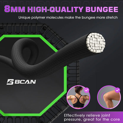 51" Bungee Trampoline with T-Handle Bar,Rebounder for Adults-Green Color, 450LBS, Octagonal