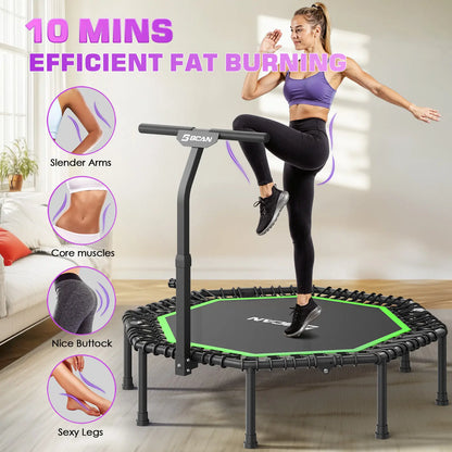 51" Bungee Trampoline with T-Handle Bar,Rebounder for Adults-Green Color, 450LBS, Octagonal