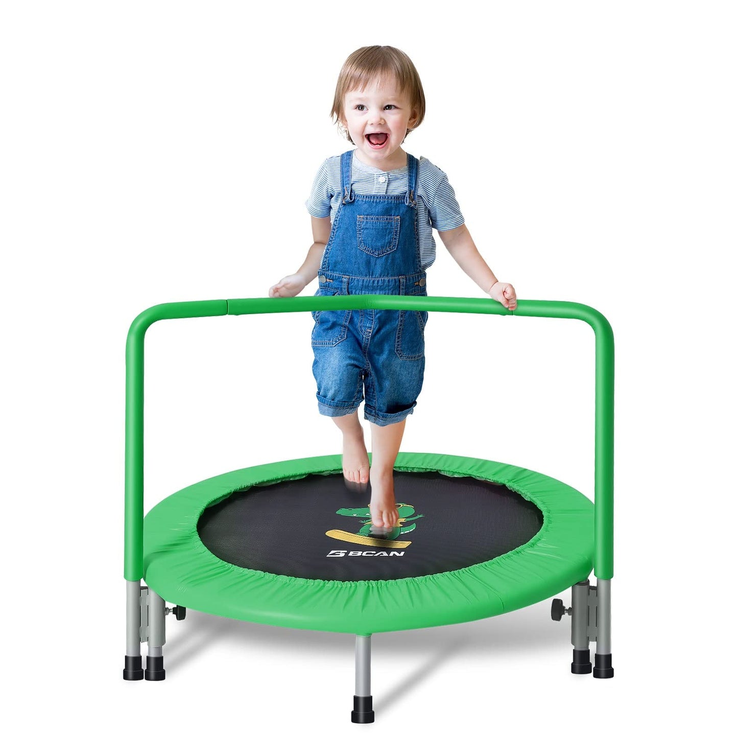 BCAN 36'' Mini Folding Ages 2 to 5 Toddler Trampoline with Handle for Kids / Green