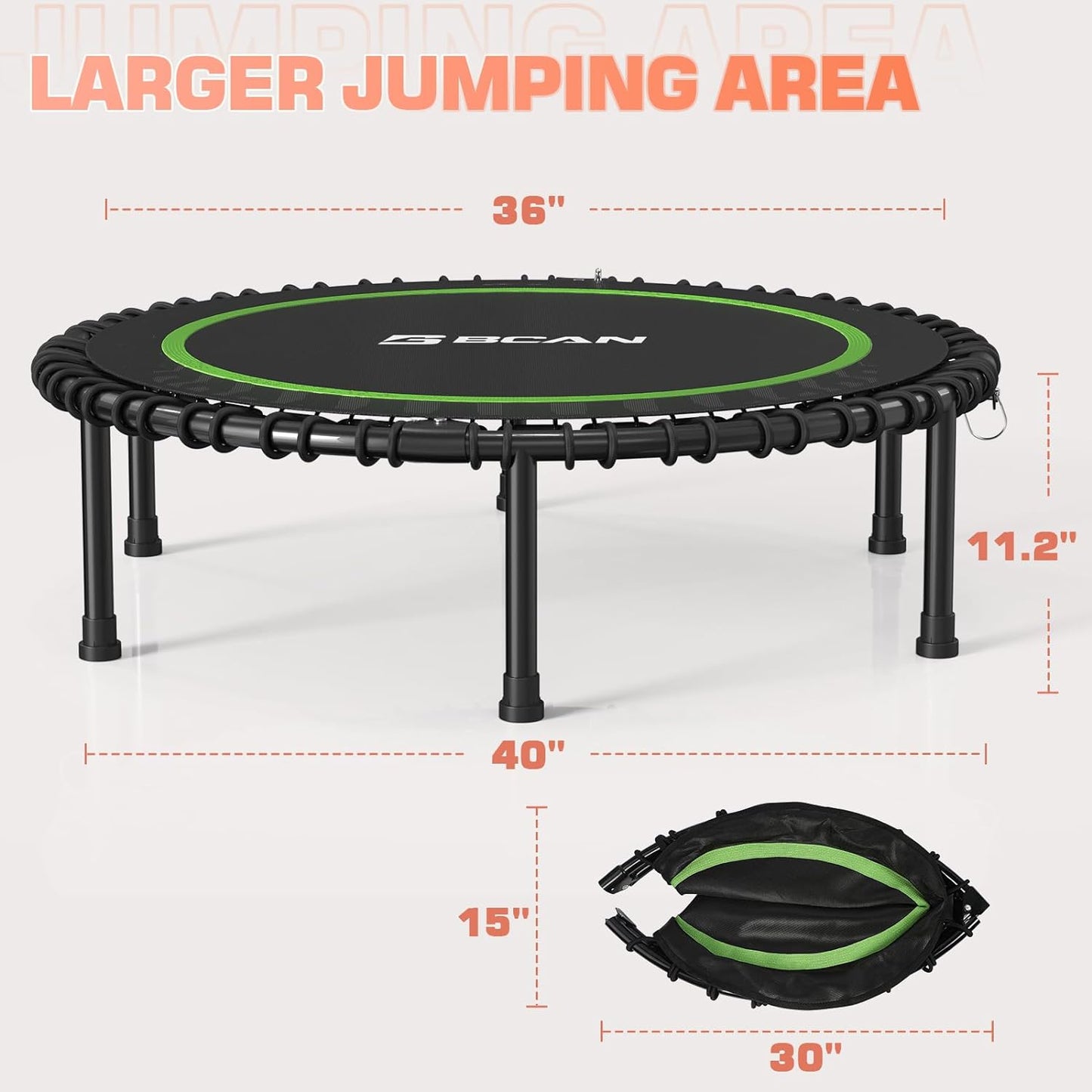 BCAN 40" Foldable Mini Trampoline -40IN-Green