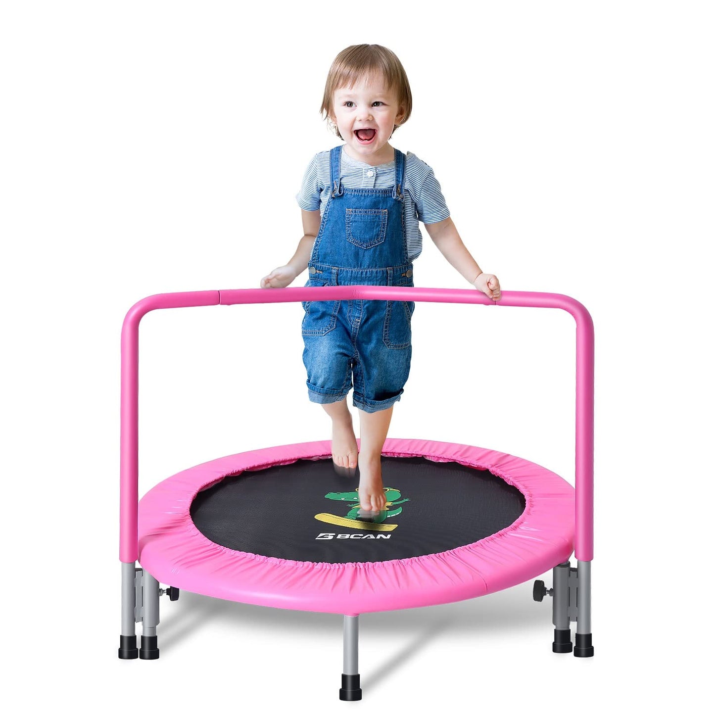 BCAN 36'' Mini Folding Ages 2 to 5 Toddler Trampoline with Handle for Kids / Pink