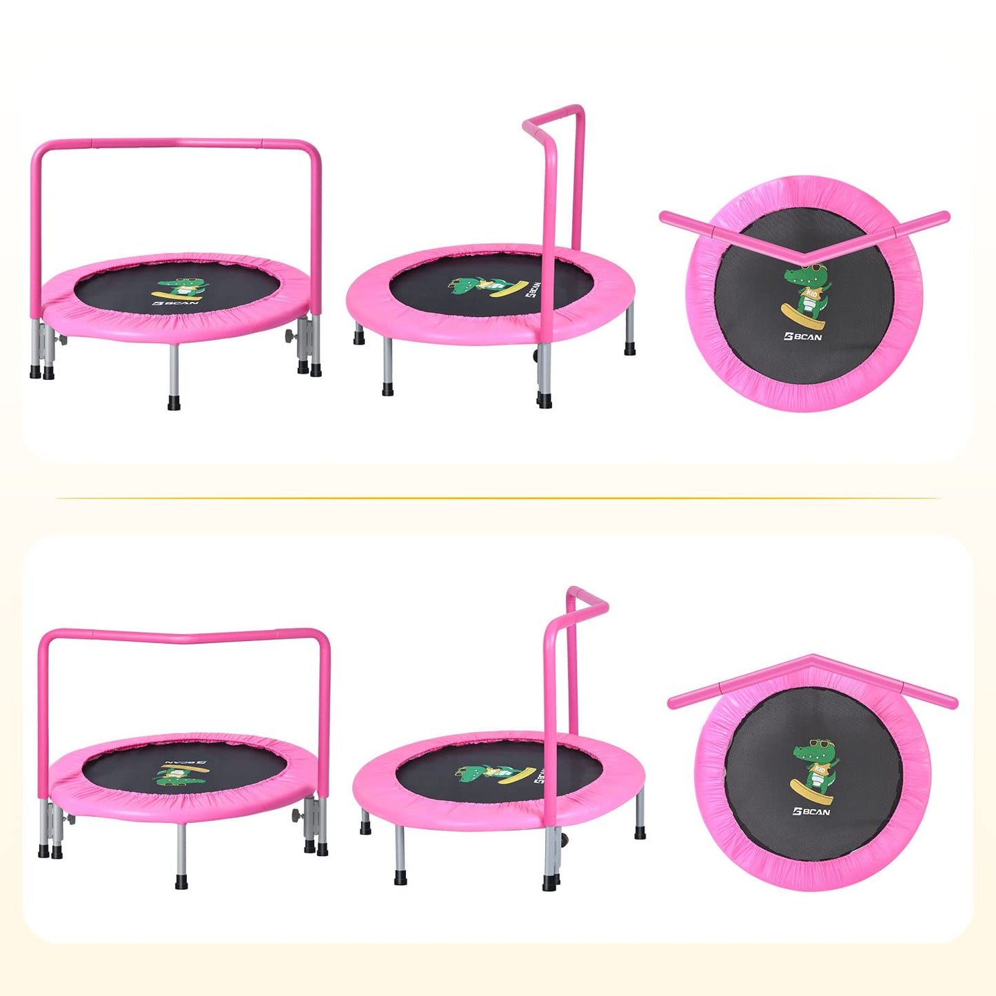 BCAN 36'' Mini Folding Ages 2 to 5 Toddler Trampoline with Handle for Kids / Pink