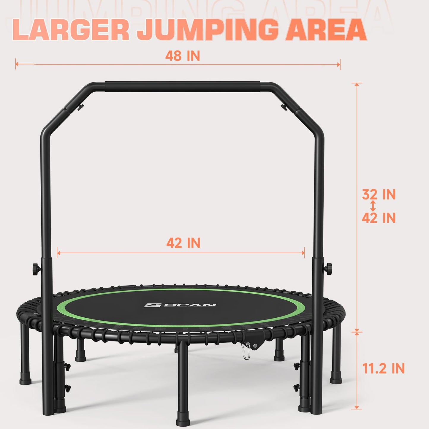 BCAN Foldable Mini Trampoline - Green/48Inch/550LBS