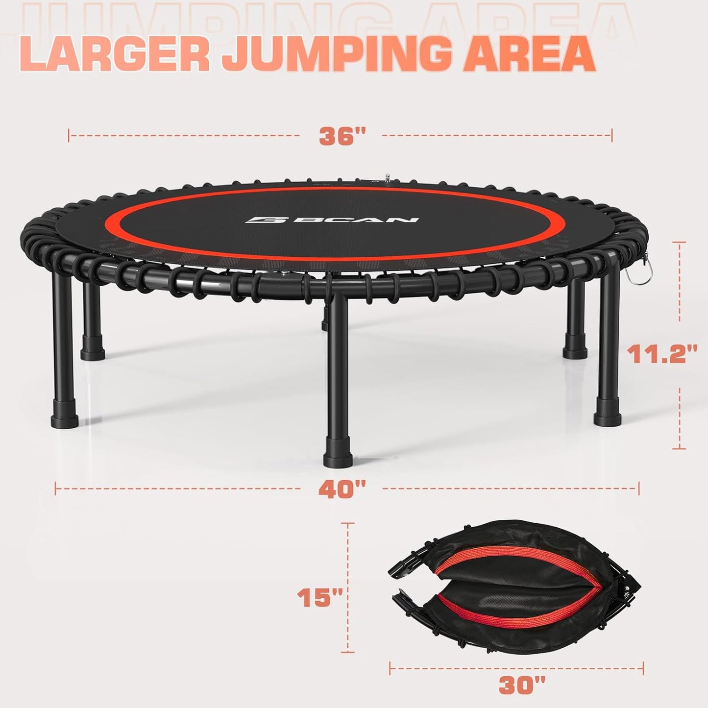 BCAN 40" Foldable Mini Trampoline -40IN-Red