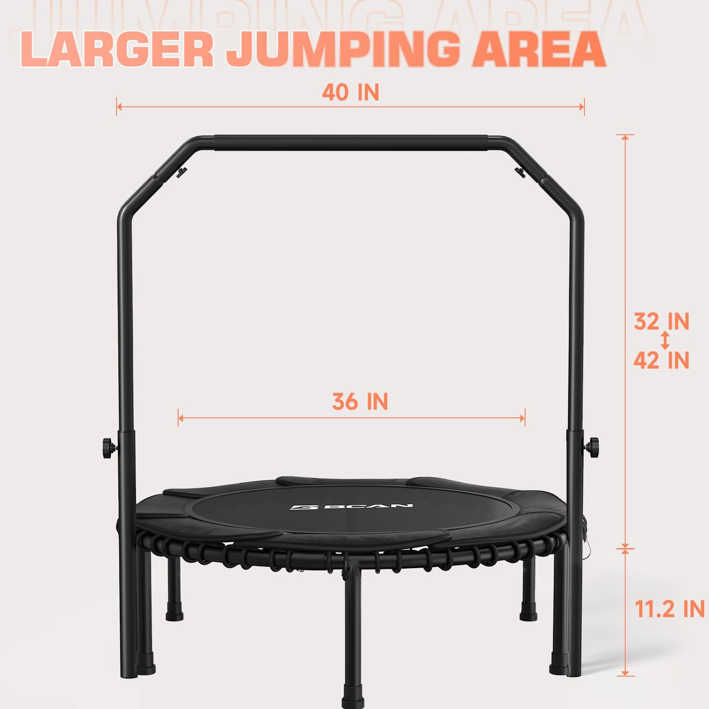 BCAN Foldable Mini Trampoline - Black with Pad/40Inch/450LBS