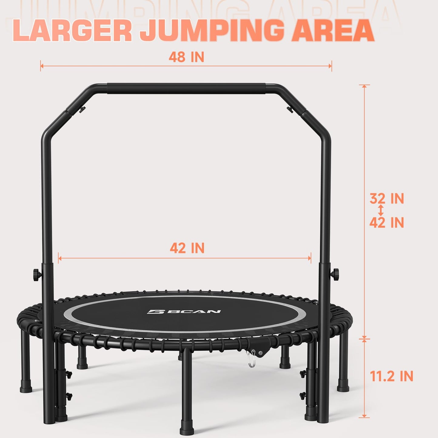 BCAN Foldable Mini Trampoline - Sliver/48Inch/550LBS