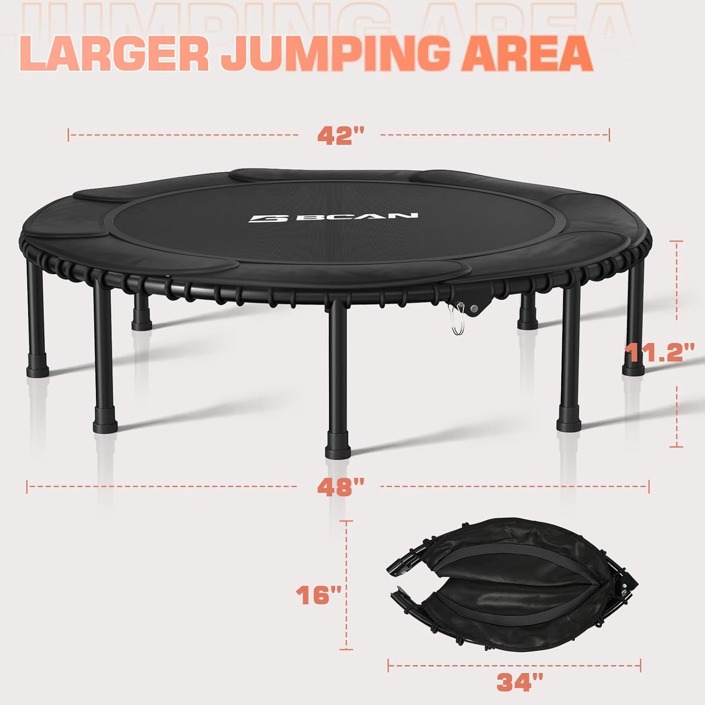 BCAN 48" Foldable Mini Trampoline 48IN-Black