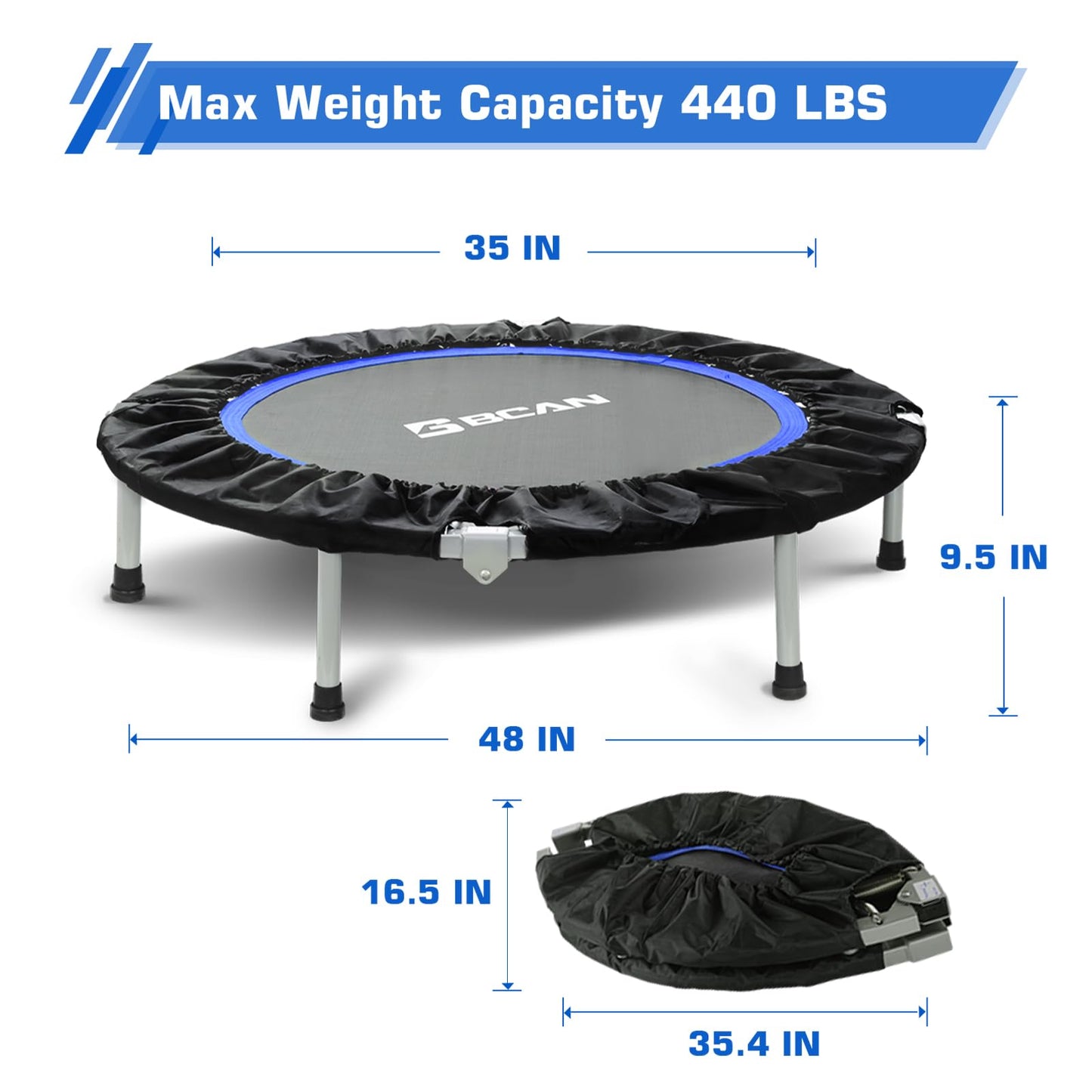 BCAN 40/48" Foldable Mini Trampoline Max Load 330lbs/440lbs