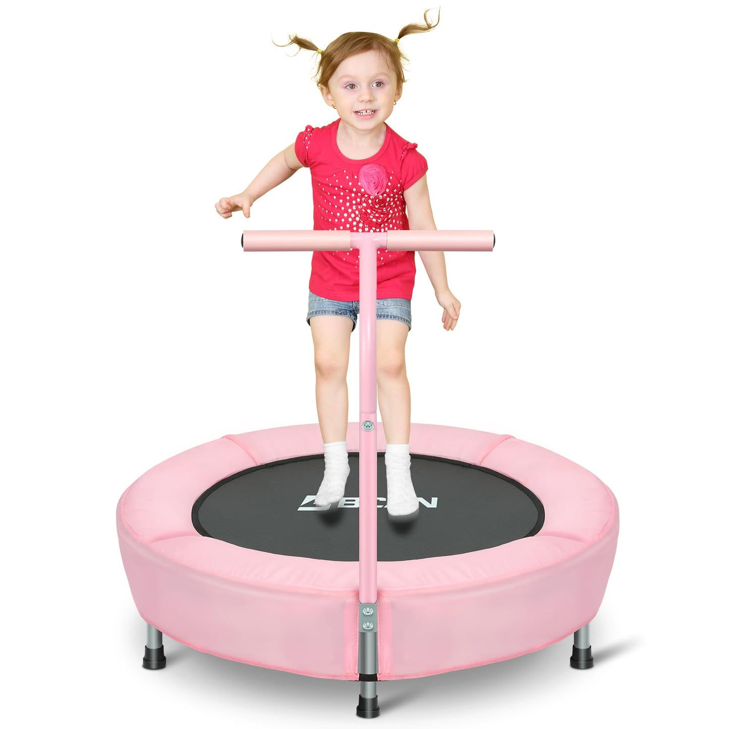 BCAN 36'' Mini Folding Ages 2 to 5 Toddler Trampoline with Handle for Kids, Classic Pink