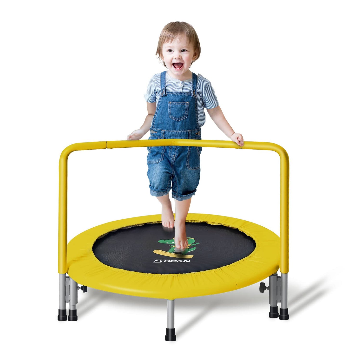 BCAN 36'' Mini Folding Ages 2 to 5 Toddler Trampoline with Handle for Kids / Yellow