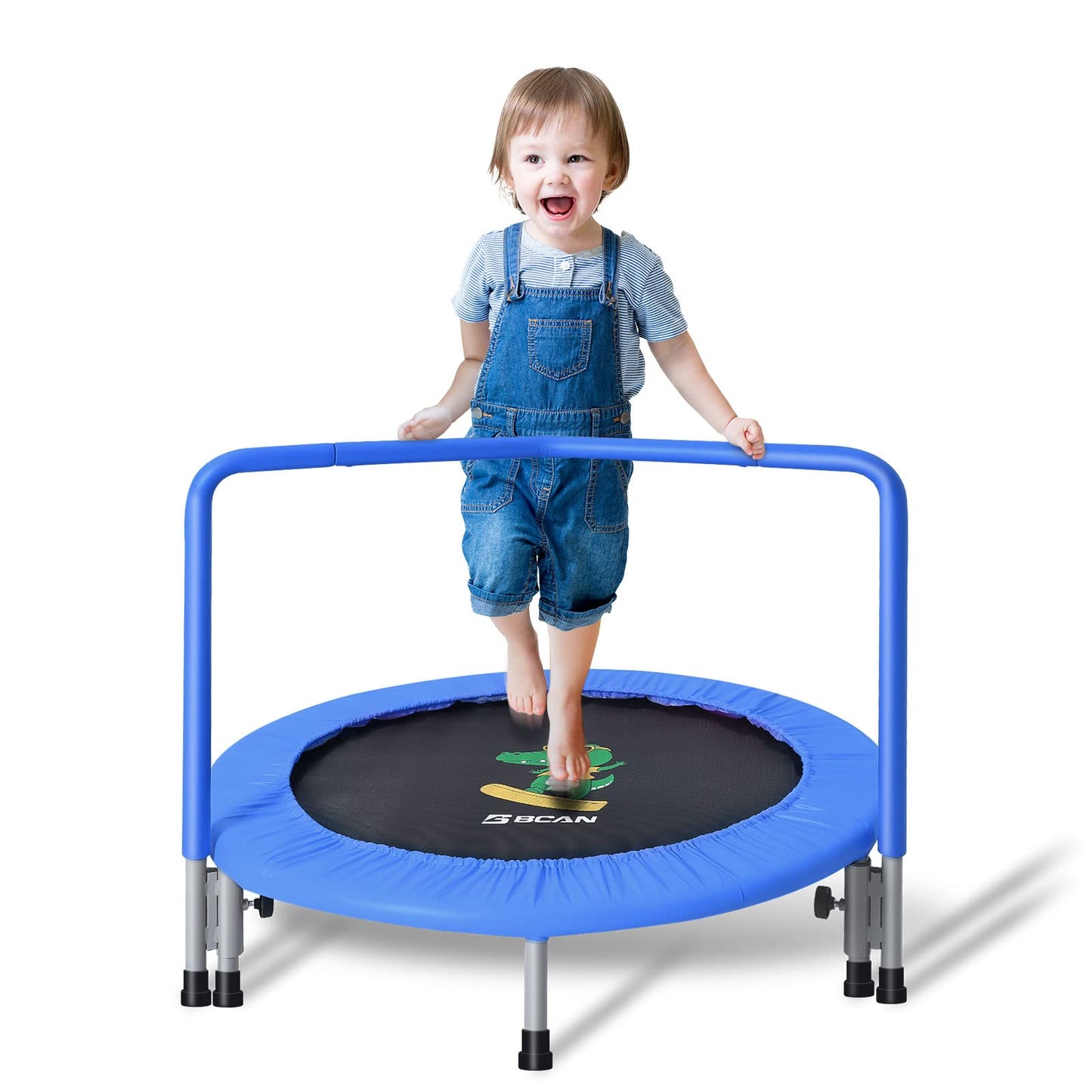 BCAN 36'' Mini Folding Ages 2 to 5 Toddler Trampoline with Handle for Kids / Blue