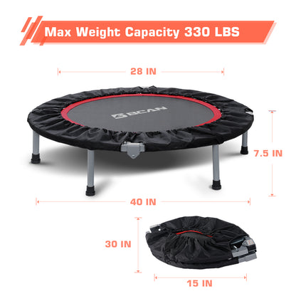 BCAN 40-Black Foldable Mini Trampoline with Adjustable Foam Handle