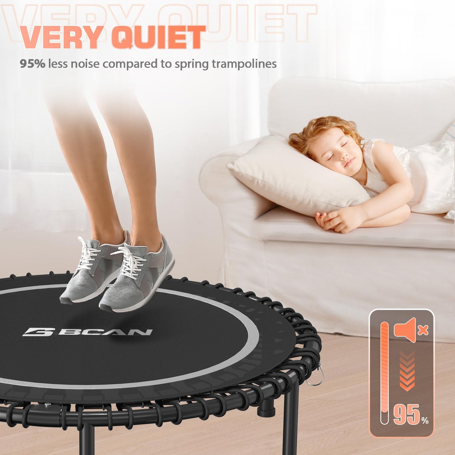 BCAN Foldable Mini Trampoline - Sliver/40Inch/450LBS