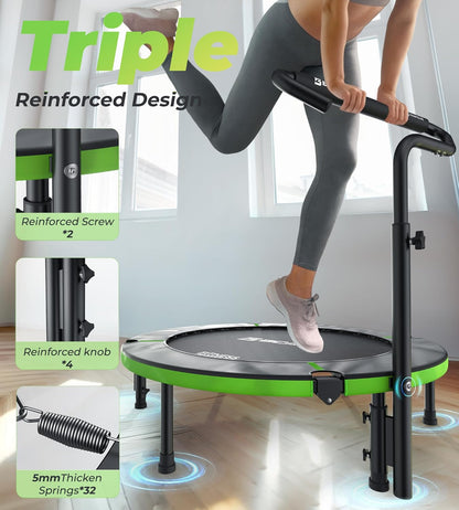 Exercise Rebounder Trampoline For Adults | Adjustable Handle-T Handle-40"/48"